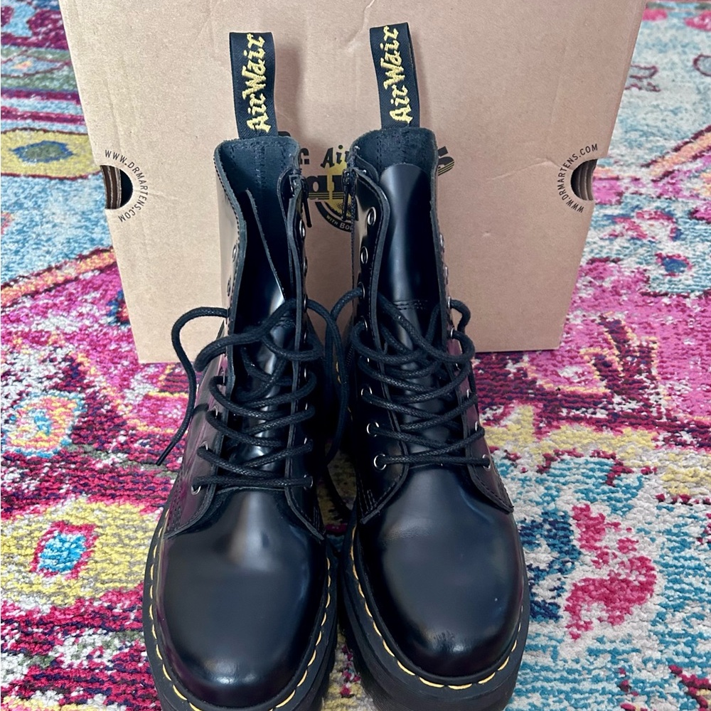 Dr. Martens Black Leather Boots with Yellow Accents
